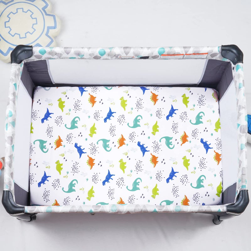 PHF 3 Pack Soft Mini Crib Sheets, Dinosaur Pack N Play Sheets for Baby Boys Girls, No Slip Universal Fit for Pack N Play, Playard, Portable and Mini Crib Mattresses,Navy Dinosaur - Image 3